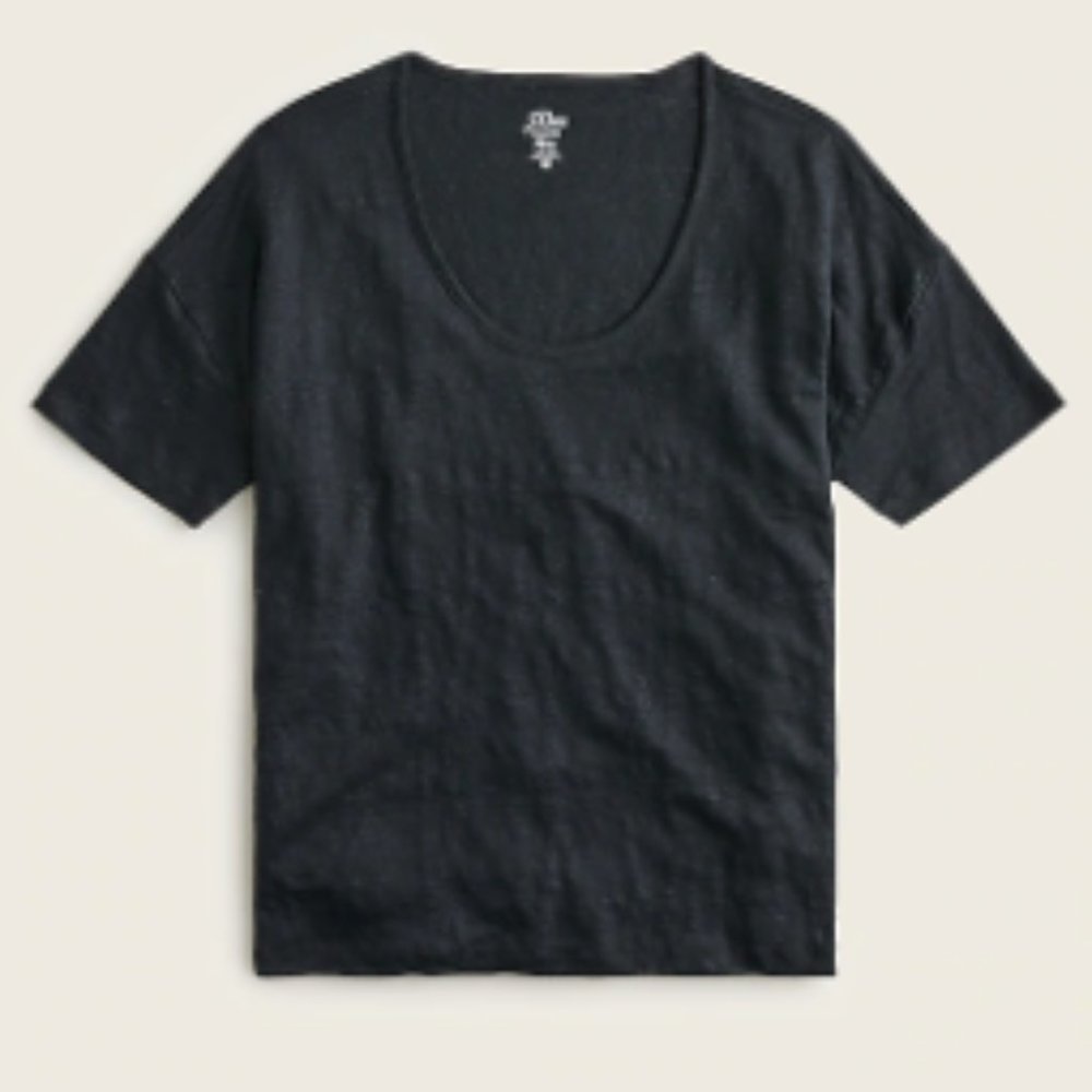 NWT J. Crew Black Relaxed Linen Scoopneck T-shirt Small